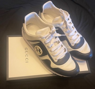 Gucci Gg WHITE/BLUE Leather Sneaker Men's SZ 11.5 US