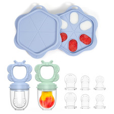 Silicone Baby Fruit Feeder 2 Pack with Freezer Nibble Tray, Breastmilk Popsic