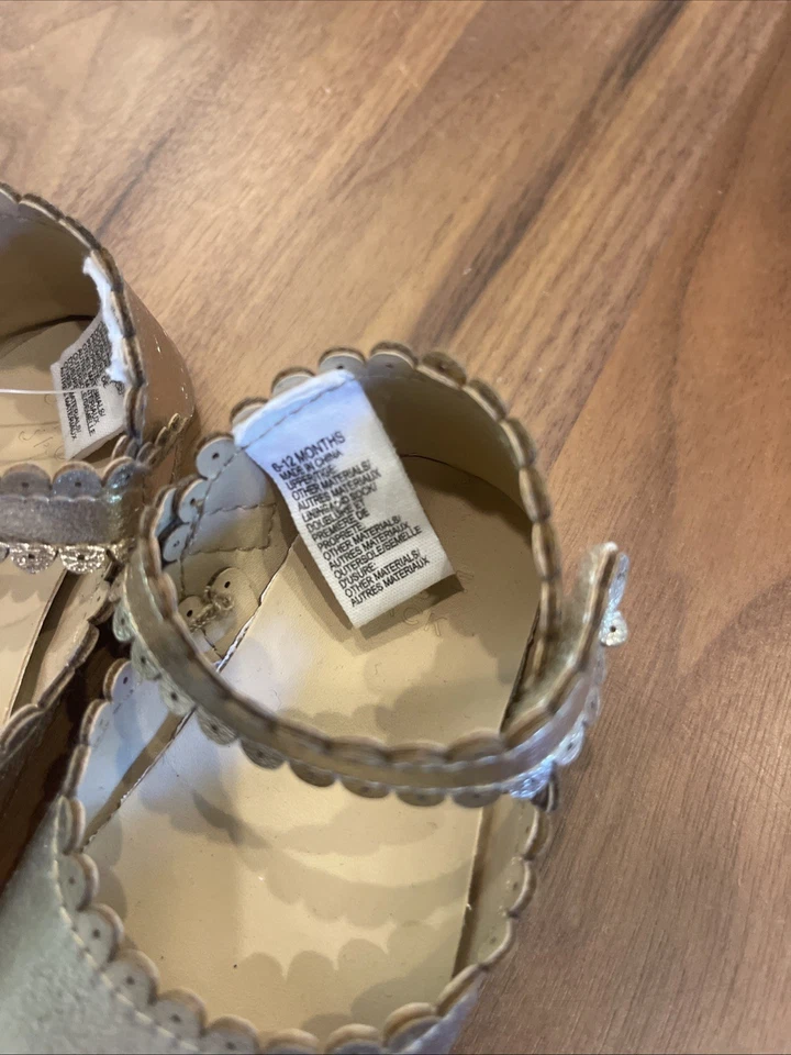 Janie And Jack Zapatos Dorados Metálicos Cuna Niña Mary Jane’s Talla 6-12 M Vacaciones Usados en Excelente Condición Foto 2 de 4