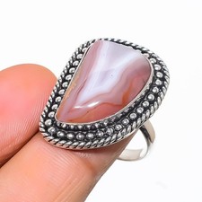 Crazy Lace Agate Gemstone Handmade 925 Sterling Silver Jewelry Ring Size 9 N442