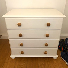 2 Cream Painted Wood Chest of Drawers 4 Drawer Wooden Knobs 100x55x90cm