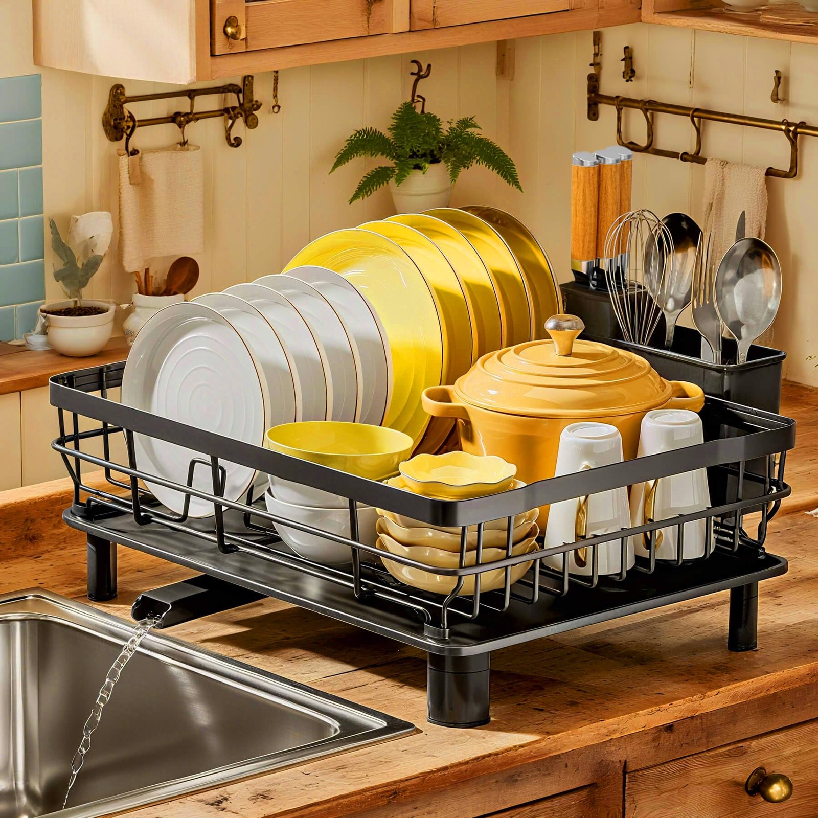 Square Dish Drying Rack MOUKABAL Dish Drying Rack with Drainboard for Kitchen 13''W x 17''L ...