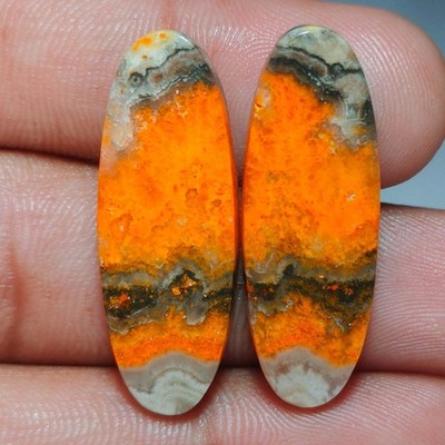 30.40 Cts Natural Bumble Bee Jasper Pear Pair Cab Loose Gemstone  12x32x4 mm