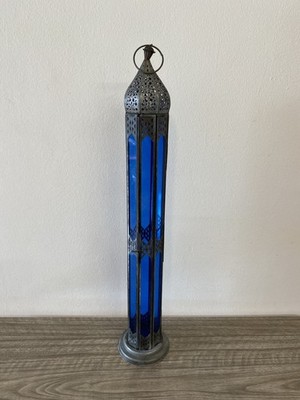 Vintage Deko Weihnachten Marokkanische Windlichter Blau Glas Kerzenlampe Tee Nachtlicht