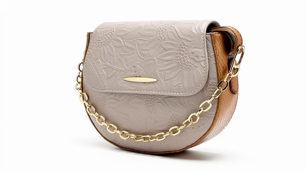 Mexican Genuine Leather Crossbody Bag Floral Embossed | Gold Chain Strap