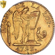 [#475023] France, 24 Livres, 1793 / AN II, Paris, Convention, Gold, PCGS, AU58, 