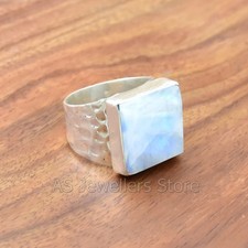 Rainbow Moonstone Ring, 925 Sterling Silver Ring, Hammered band Ring, Gift Ring