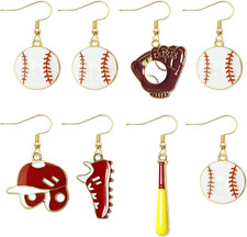4 Pairs Baseball Earrings Sports Dangle Jewelry for Women Fans