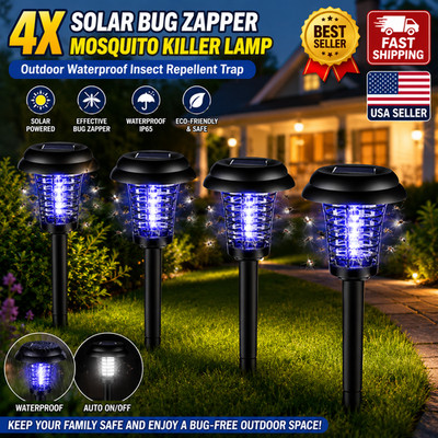 4X Solar Bug Zapper Mosquito Killer Lamp Outdoor Waterproof Insect Repelle Trap