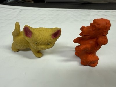 Vtg Lot 2 Diener  Rubber Eraser Cat poodle Kitten Itty Bitty Charm Animals Dog