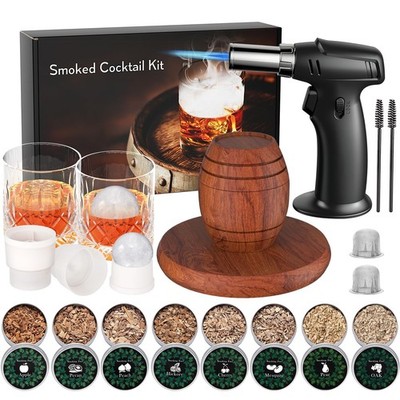 Whiskey Smoker Kit with Torch 8 Wood Chips 2Glasses 2 Ice Molds Bourbon Men Gift