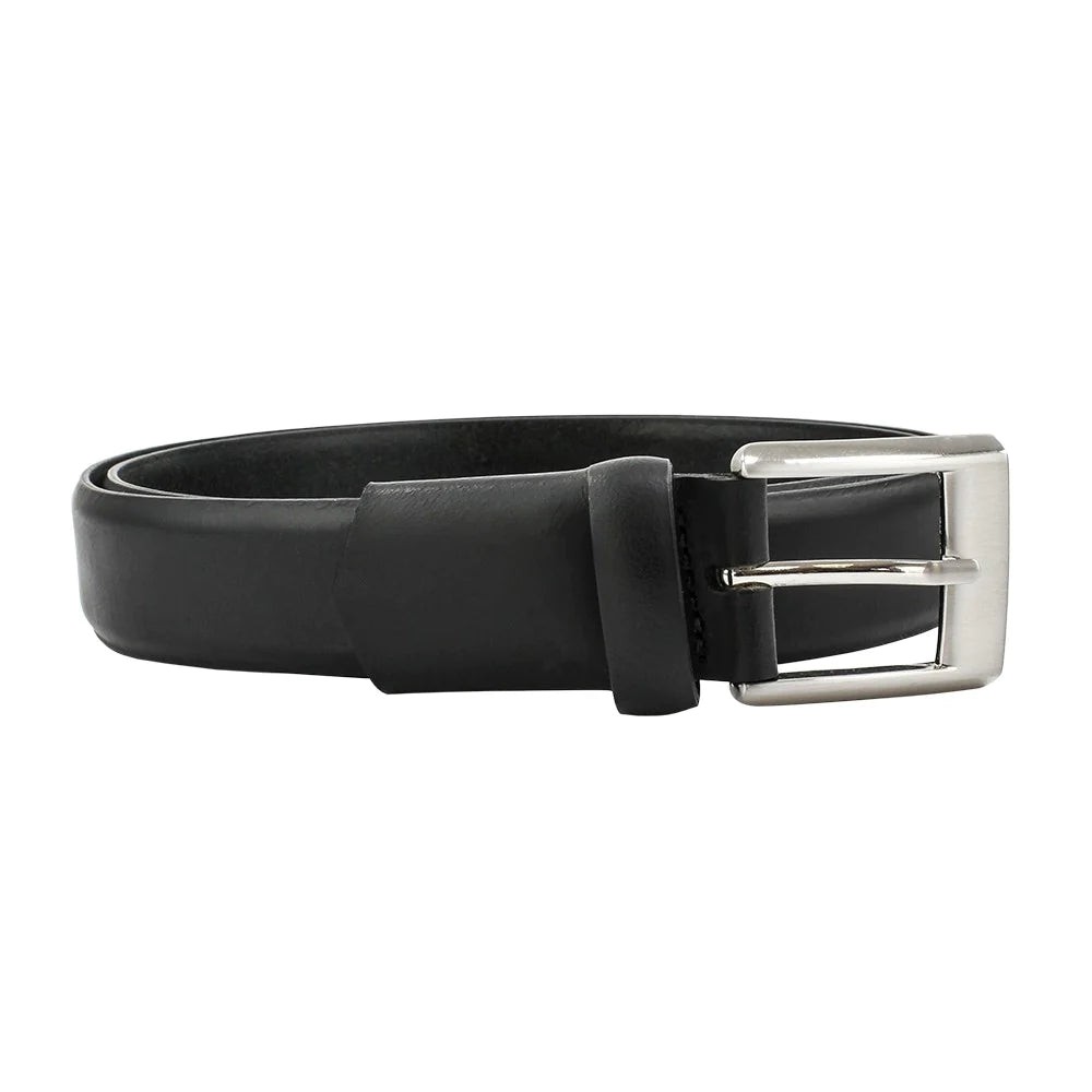 Leather Belt Brushed Silver Buckle: Black (XXL
