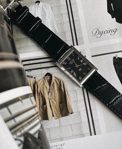 Vintage Seiko Slim Tank Quartz Men Black Dial Dress Watch-Free DDP Shipping