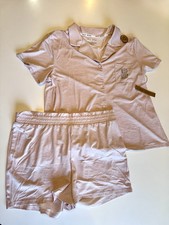 Rae Dunn Collar Top Short Sleeve Pajama Set, Earthen Pink Heather, Size L