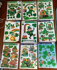 St Patricks Day Window Clings Stickers Shamrock Classroom Decoration Lot 9 Sheet