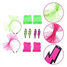 2 Sets 80s Accessories Lace Fingerless Gloves for Women Neon Outfit