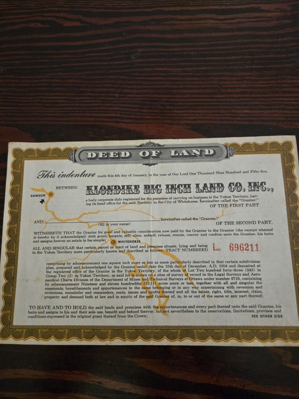 Klondike Big Inch Land Co., Inc - Deed of Land Dated January 4, 1955