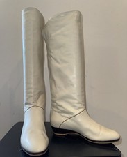 Vtg Sz 8 Italian Creamy White 70s 80s Boots Quality Leather Lining Gum Sole