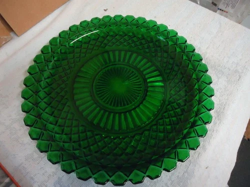Vintage Anchor Hocking Waterford Green Cake Serving Plate 13.75" RELISH PLATTER