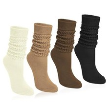4 Pairs Slouchy Socks for Women, Scrunch Boot Long 5-9 Black Brown Beige Khaki