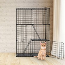 TeqHome 3-Tier Cat Cage, DIY Playpen, with 3 28.15x13.97x42.12in, Black