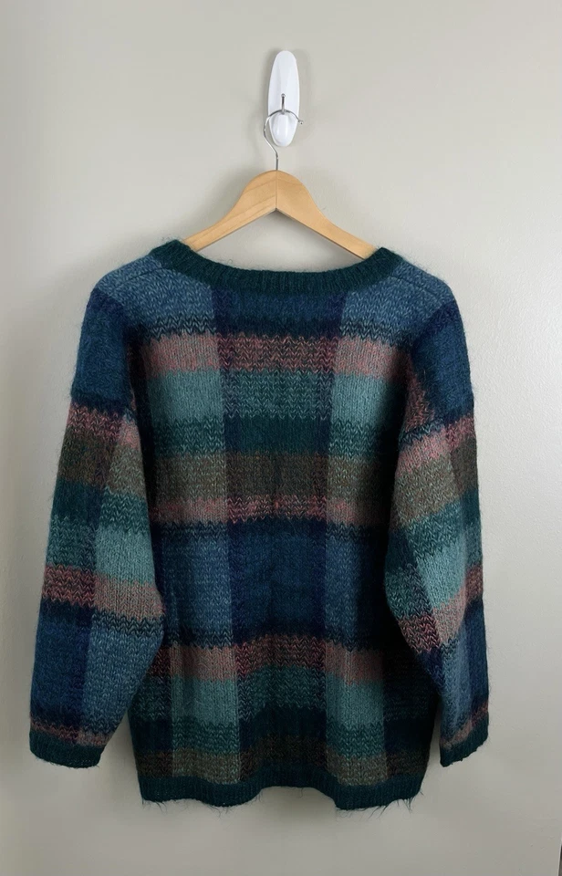 Cárdigan Suéter Paul Harris De Colección Años 80 Acrílico Mohair Cuadros Multicolor Mediano Foto 2 de 4