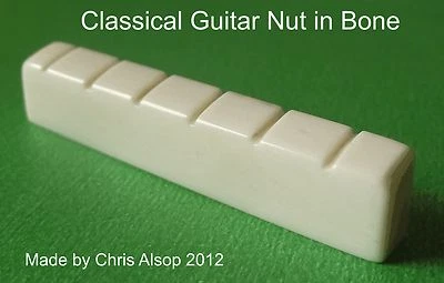 CHRIS ALSOP GUITAR Classical Guitar Nut in bone. 52.5mm x 6mm x 9.5mm. Made in UK by Chris Alsop