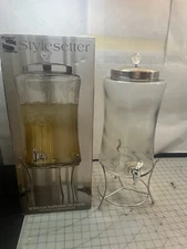 1.72 Gallon Glass Drink Beverage Dispenser ~ Jeweled Metal Lid ~ Stylesetter