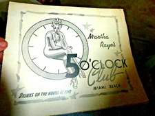VINTAGE PHOTO w/ REAL PHOTO FOLDER MARTHA RAYE'S 5 O'CLOCK CLUB MIAMI BEACH 1954