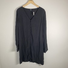 Madewell Full Button Up Down Long Sleeve Lagenlook Midi Dress Black Large NWT