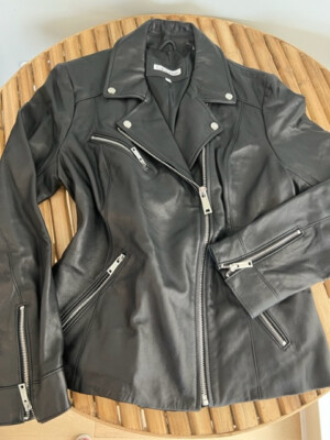 BLACK LEATHER MOTORCYCLE JACKET CALVIN KLEIN sz L