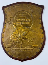 1936 Boy Scout  Hammered, Pressed Copper Folk Art Shield Plaque