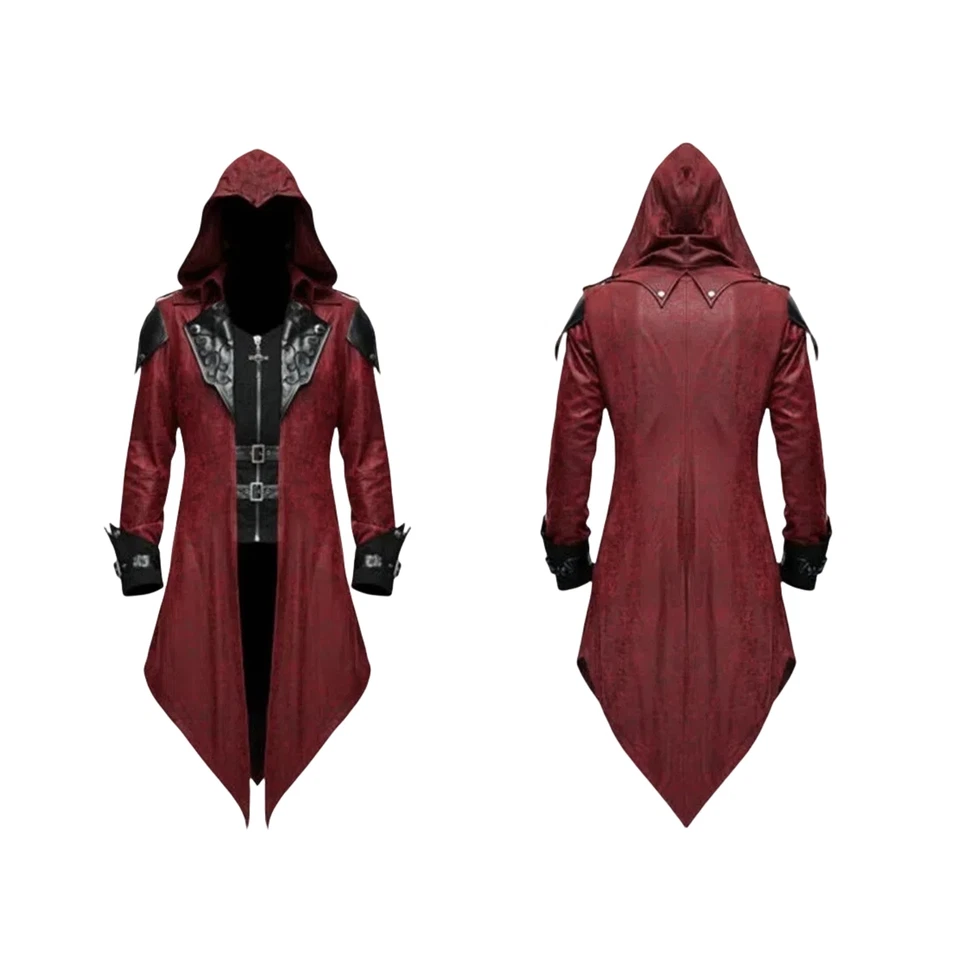 Assassins Creed Costume Cosplay Men Gothic Coat Halloween Party Hoodie Jacket AU - Photo 3/4