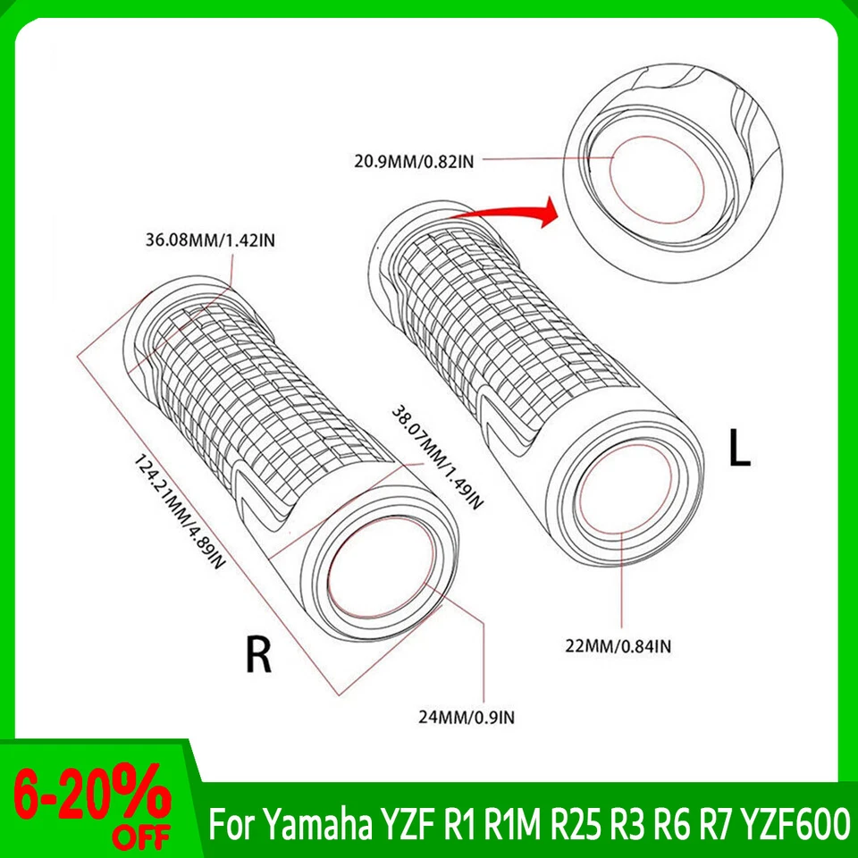 For Yamaha YZF R1 R1M R25 R3 R6 R7 YZF600 7/8'' 22mm Black Handlebar Hand Grips Foto 2 de 2