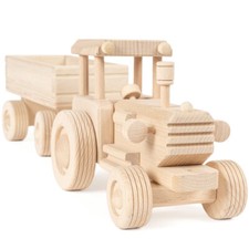 großer Holz Traktor mit Anhänger Trecker Kinderspielzeug Sankasten Holzspielzeug