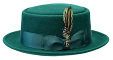 NEW Men Bruno Capelo Fashion Dress Pork Pie Hat Winter 100% Wool Emerald Green