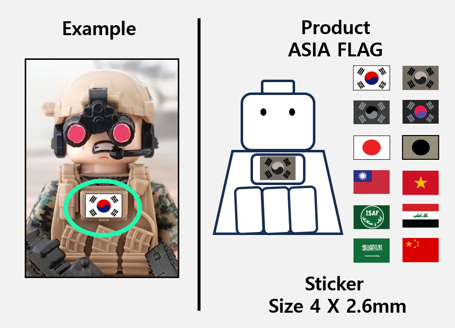 A 4mm ASIA Flag stickers  military minifigure ww2 RC Fits With Lego
