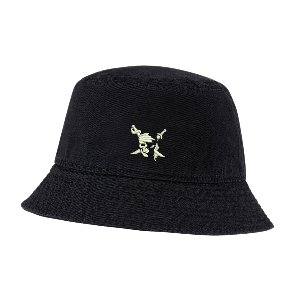 Pirate Skull and Swords Embroidered Washed Bucket Hat for Men and Women