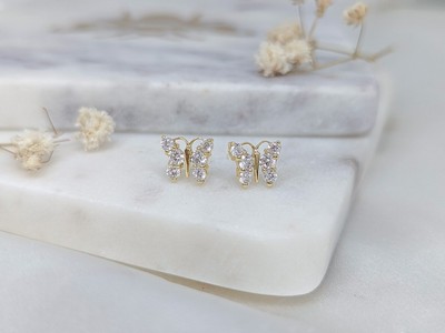 14K Yellow Gold Over 2CT Round Lab Created Diamond Butterfly Shape Stud Earring