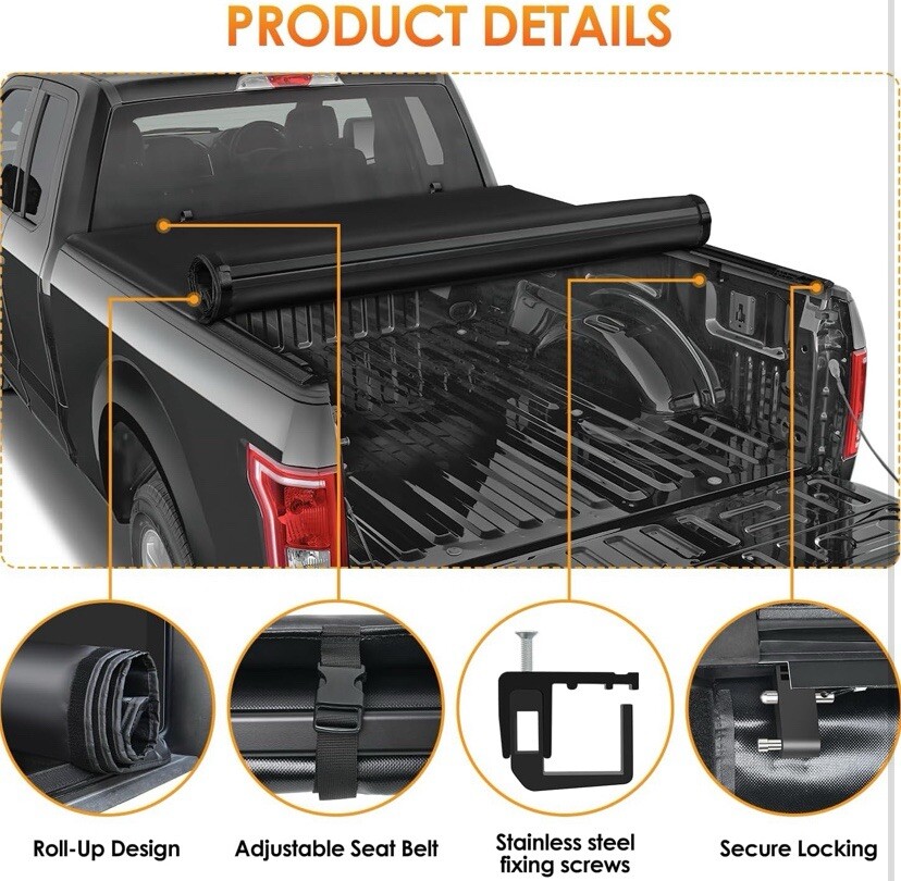 Soft Roll Up Truck Bed Tonneau Cover Compatible with Chevy Silverado
