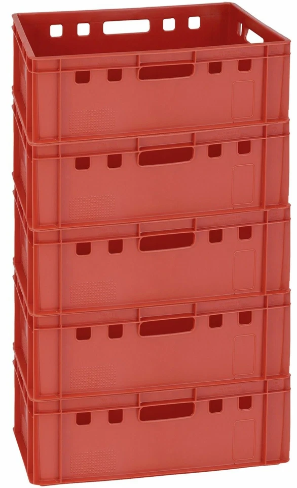 5 Fleischkiste Metzgerkiste Euronormbehälter Transportbox E2 60x40 Rot Gastlando