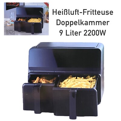 DESKI Heißluft Fritteuse 9,0 L Doppelkammer Timer Frittöse 2200 W Touch Display