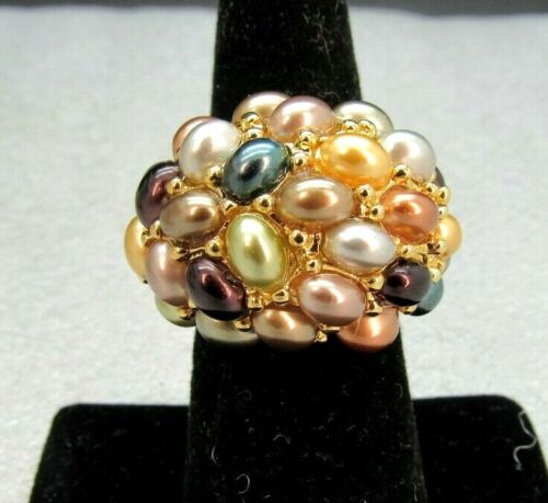 Kenneth J Lane KJL Simulated Pearl Cabochon Dome GOLD TONE Ring SIZE 7 NIB