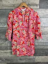 Boden Evangeline Linen Tunic Dress Size UK 8 Petite Red Paisley Print Kaftan