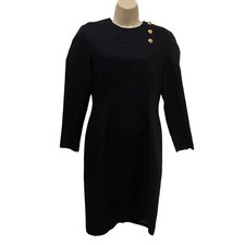 Talbots Vintage 100% Wool Navy Career Sheath Dress Brass colored Buttons Classy!