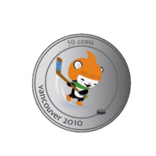 🇨🇦 Canada Olympic Mascot 50 cents colored coin, Ice Hockey (Miga), 2010