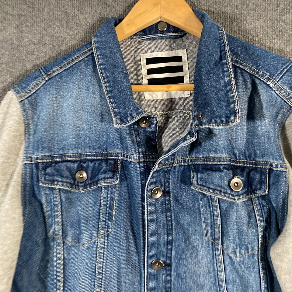 Insight Jacket Mens Medium Blue Denim Trucker Biker Collared Jersey Sleeves - image 2 of 4