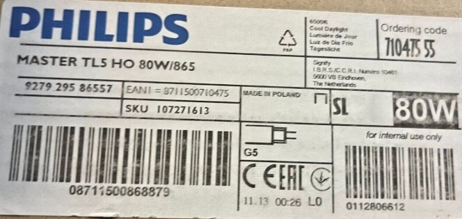 Philips Fluorescent Lamp Master TL5 HO G5 80W/865 Cool Daylight 5850 Lumen