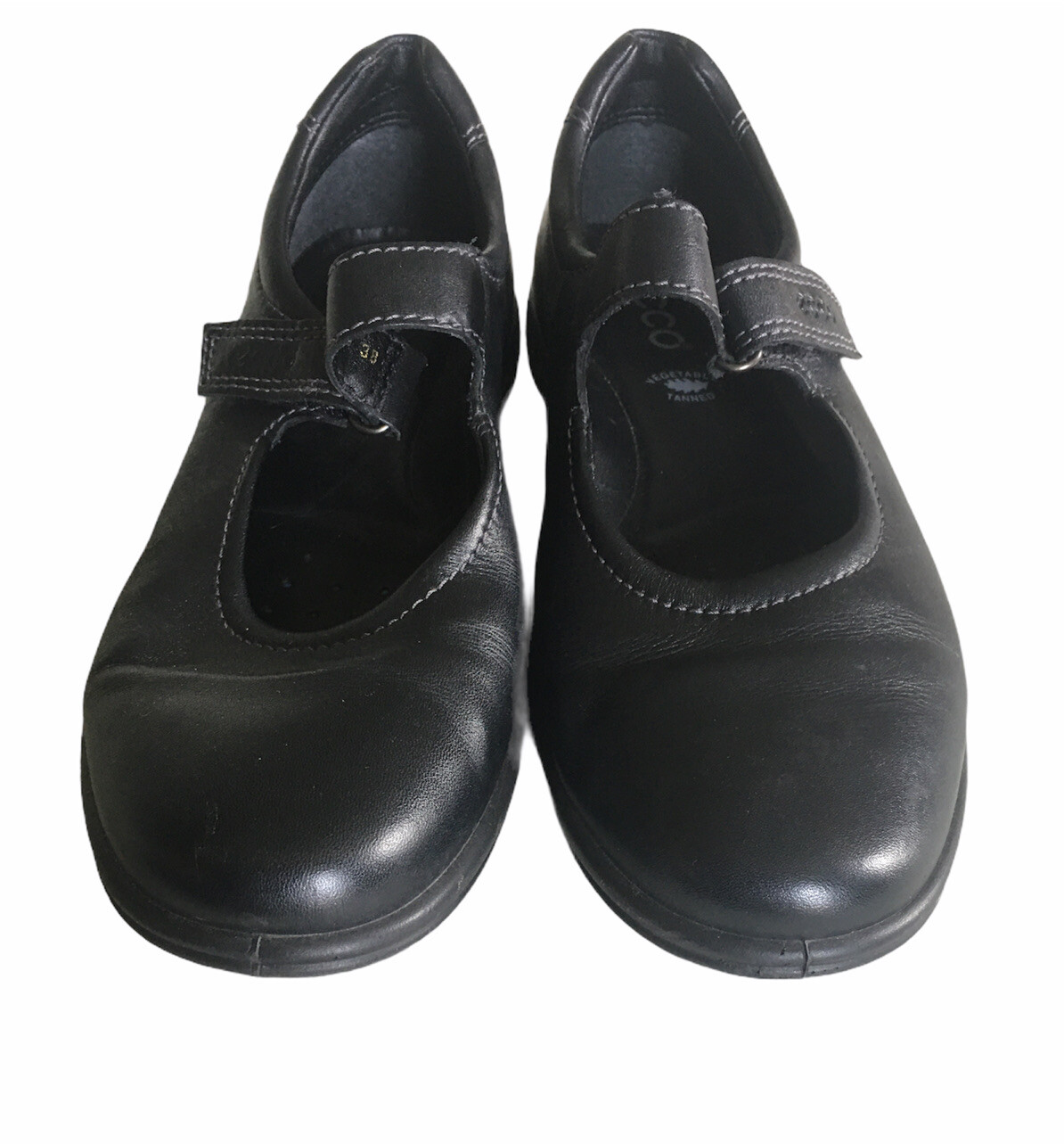 Women's Ecco Light Black Leather Mary Jane Shoes Loaf… Gem