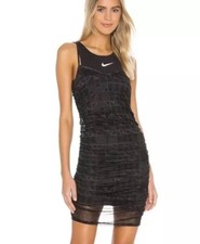 New Nike Women’s Indio Ruched Tank Dress Sportswear Black White CJ3000  010 XS**